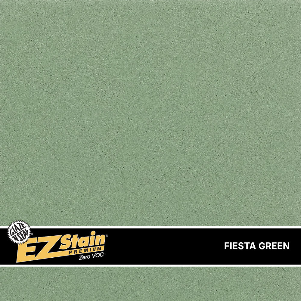 Fiesta Green color swatch with EZ Stain logo and 'Zero VOC' text on a green background