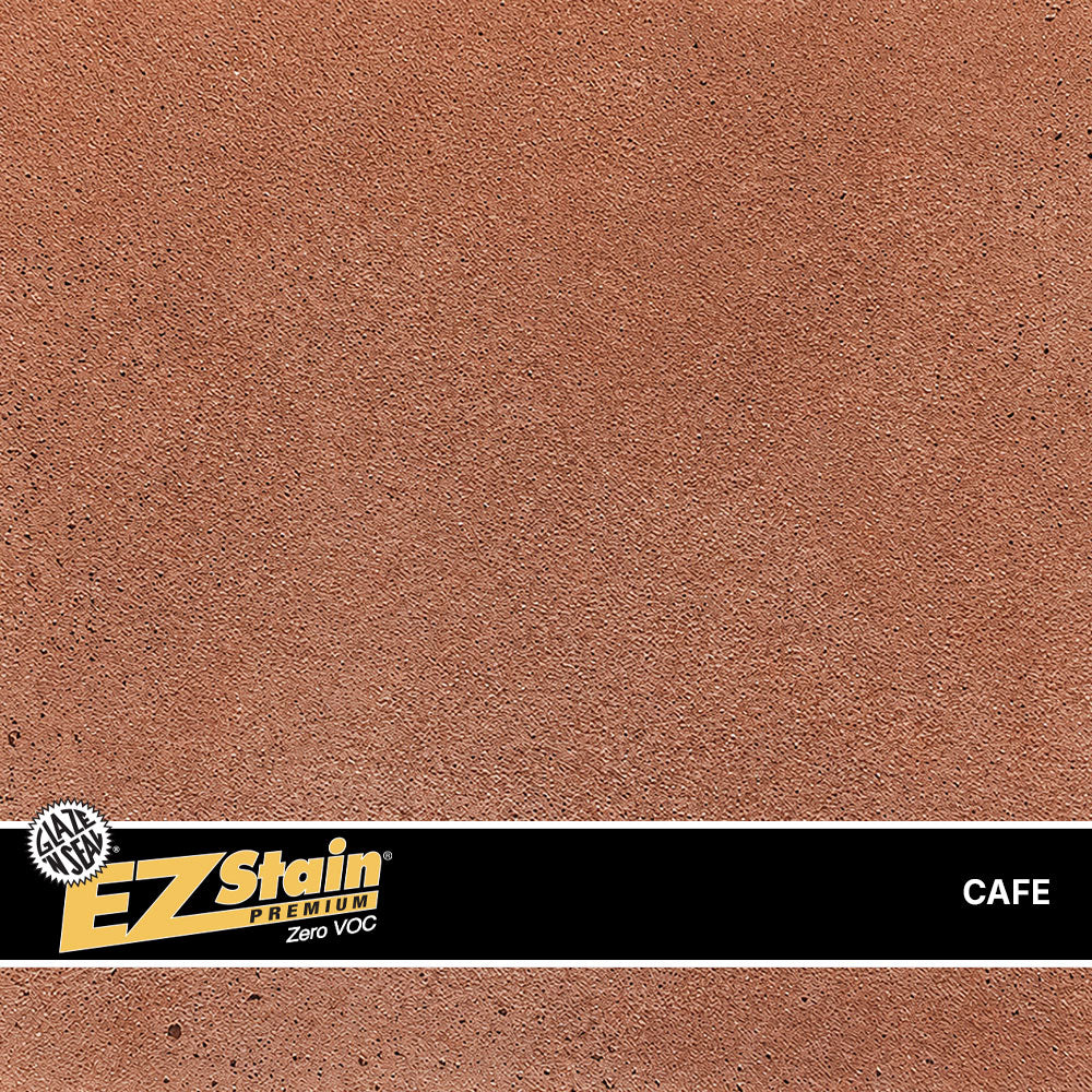 Textured brown surface with EZ Stain logo and 'CAFE' label at the bottom.