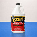 Gallon container of EZ Stain concrete stain on a blue and beige background